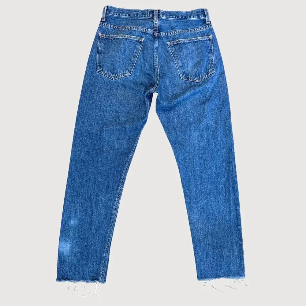 AGOLDE Riley Slim Straight Crop Jeans | Medium Blue Wash | Raw Hem - Picture 7 of 8